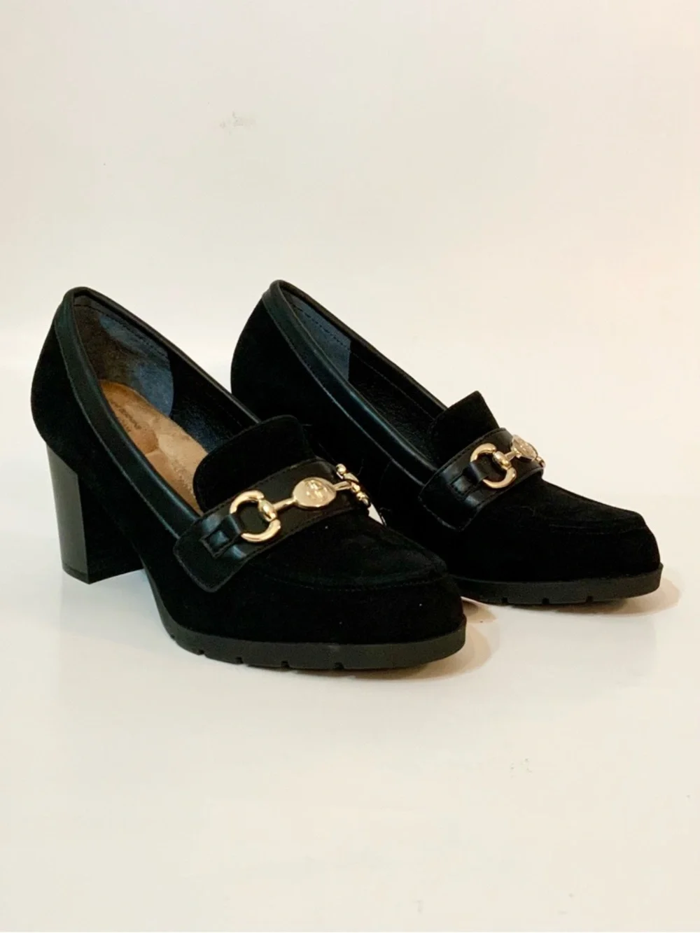 NWOT Gianni Bernini ‘Porshaal’ Black Suede Heeled Loafer - Picture 2 of 12